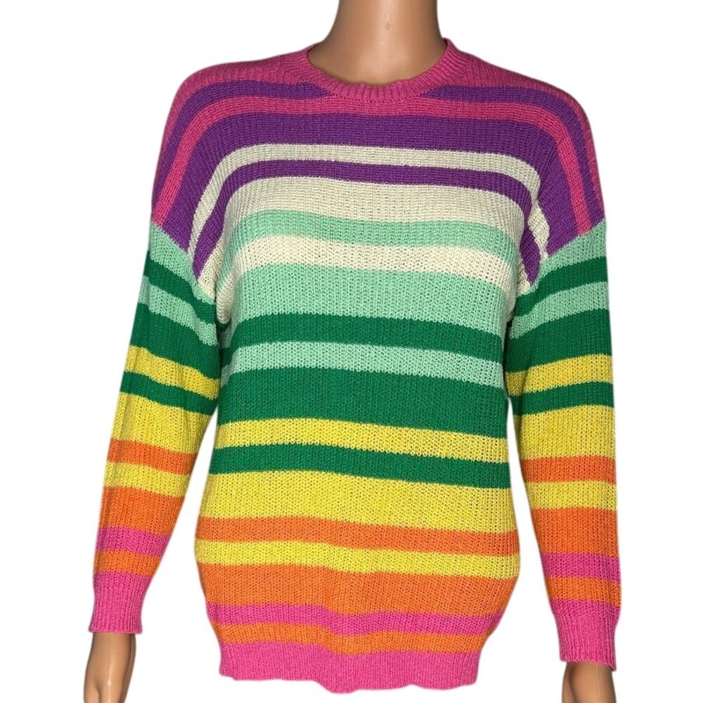 BiBi sz Small Vibrant rainbow horizontally striped crewneck sweater